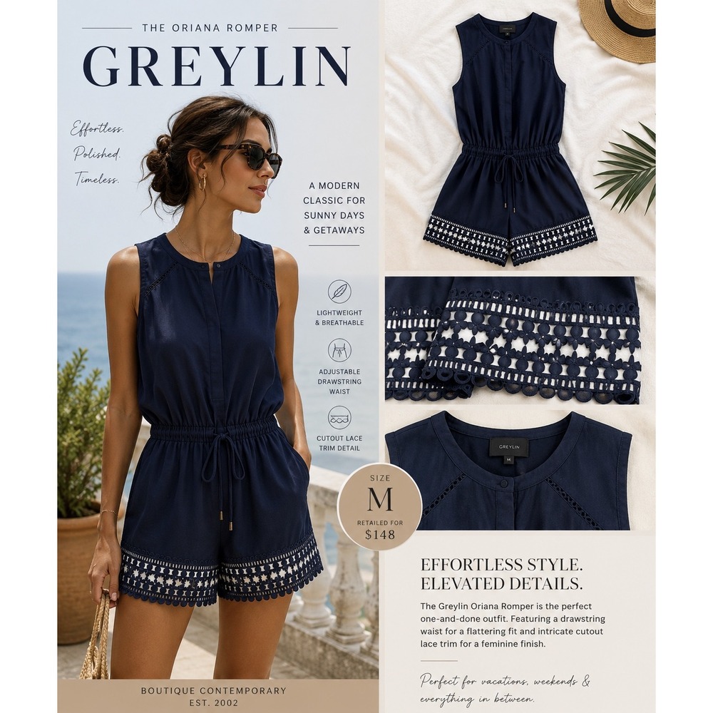Greylin Oriana M Cutout Lace Romper Sleeveless Resort Vacation Coastal Preppy